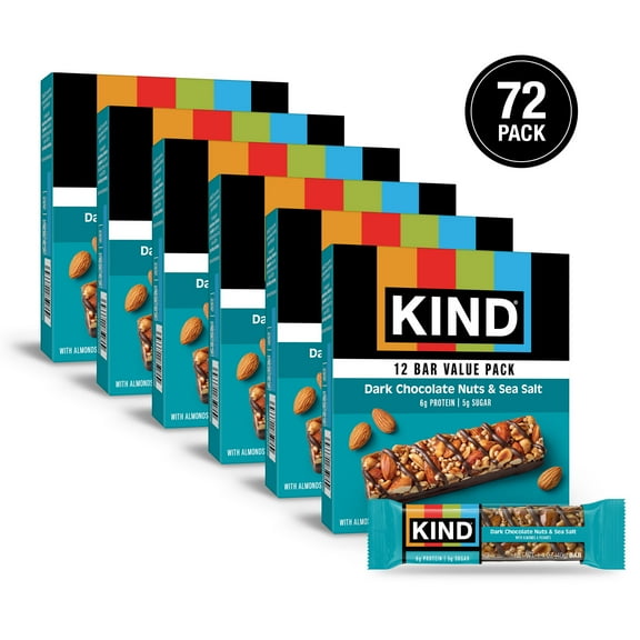 (6 pack) KIND Gluten Free Dark Chocolate Nuts & Sea Salt Snack Bars, Value Pack, 1.4 oz, 12 Count Cardboard Box