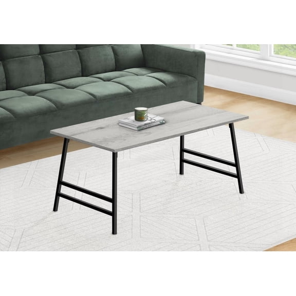Modern Rectangular Coffee Table with Grey Laminate and Black Metal for Living Room (40"l)