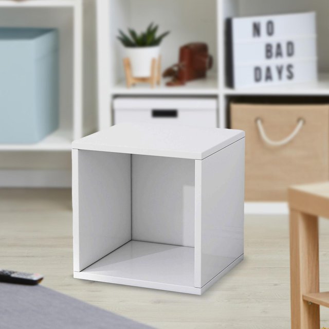 Elodie Wood Cube Storage Organizer Bookshelf Display Rack Modern Showcase Cube Box Wood Storage Bin for Bedroom Office Bathroom Home White