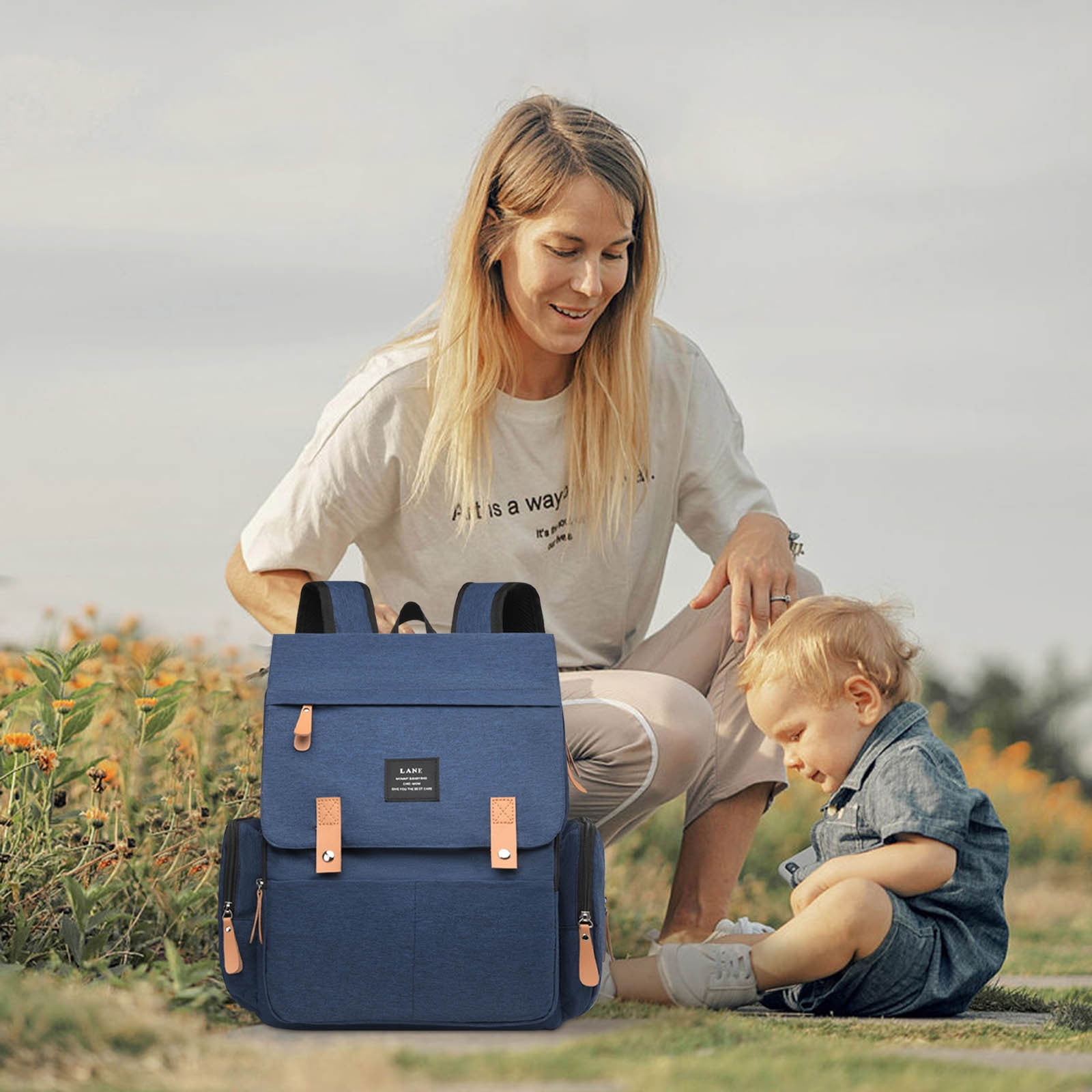 DZQMTKX Diaper Bag Backpack Large Capacity Waterproof Travel Baby Bag for Mom and Dad, Wide Open Multi-Function Shoulder Nappy Backpack with Insulated Pockets