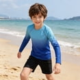 thumbnail image 2 of Bigetiay Boys Long Sleeve Rash Guard Swimwear UPF 50+ Gradient Sun Shirt Kids Toddler, Size 13-14 Years, 2 of 5