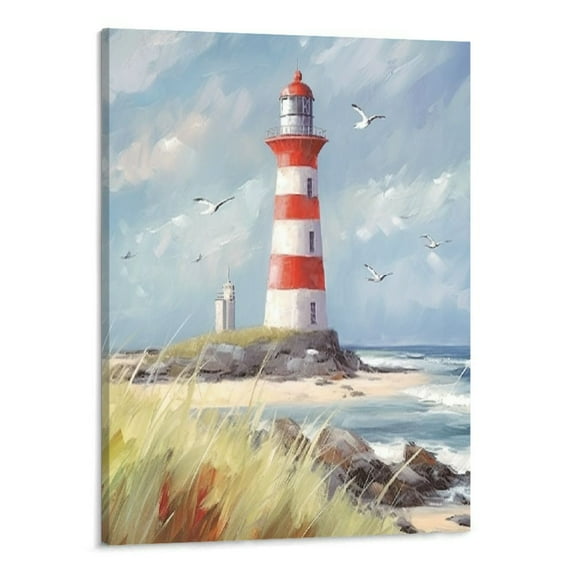 Creowell Beach Decor Lighthouse Wall Art: Seagull Decor Ocean Canvas Prints Sea birds Paintings Sailboats Pictures Teal Seascape Decorations for Home Living Room Office Easy to Hang 16x20 inch Framed