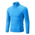 thumbnail image 4 of JTieacloth Mens Turtleneck Sweaters Casual Cable Knit Pullover Stretchy Sweaters Knitwear Fall Winter Layering,Blue, 4 of 4