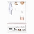 thumbnail image 4 of YANAOFFE Entryway Coat Rack with Shoe Storage Bench, 4-in-1 Entryway Bench, Metal Hall Tree Shoes Bench with 10 Hooks, White, 4 of 7