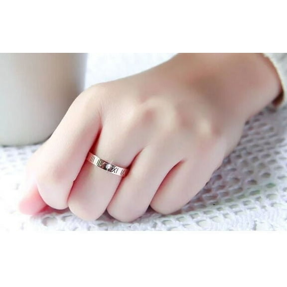 Titanium Steel Couple Rings with Roman Numeral and Diamond Accent Matching Bands His and Hers Anniversary Rings 4MM