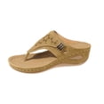thumbnail image 2 of Womens Wedge Flip Flops, Thong Sandals for Women Casual Arch Support Slip On Buckle Strap Slippers Womens Flip Flops for Summer Beach Sandals Bathroom Waterproof Leather Shoe, Khaki 7, 2 of 4