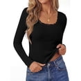 thumbnail image 3 of PRETTYGARDEN Womens Long Sleeve Tops Casual Fall Fashion Lace Square Neck Fitted Ribbed Knit Tee Shirts Winter Clothing, 3 of 8