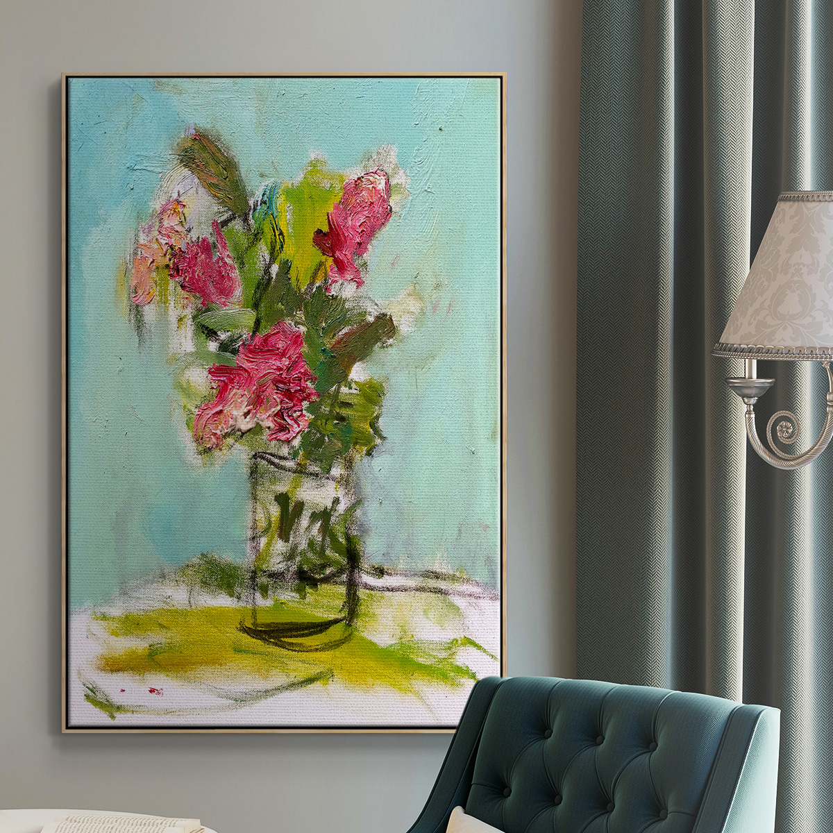 TURQUOISE LILLY Framed Premium Gallery Wrapped Canvas - Ready to Hang