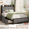 thumbnail image 2 of Bed Frame with 2 Storage Drawers, Linen Upholstered Platform Bed with Charging Station & Storage Headboard, No Box Spring Needed, Easy-Assembly, 2 of 7