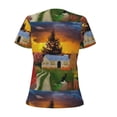 thumbnail image 4 of Naloa Fall Village Scenery Print T-Shirts Short Sleeve V Neck Tees for Women Fashion Tops Trendy Lightweight Soft Casual Summer Outfits Clothes, 4 of 5