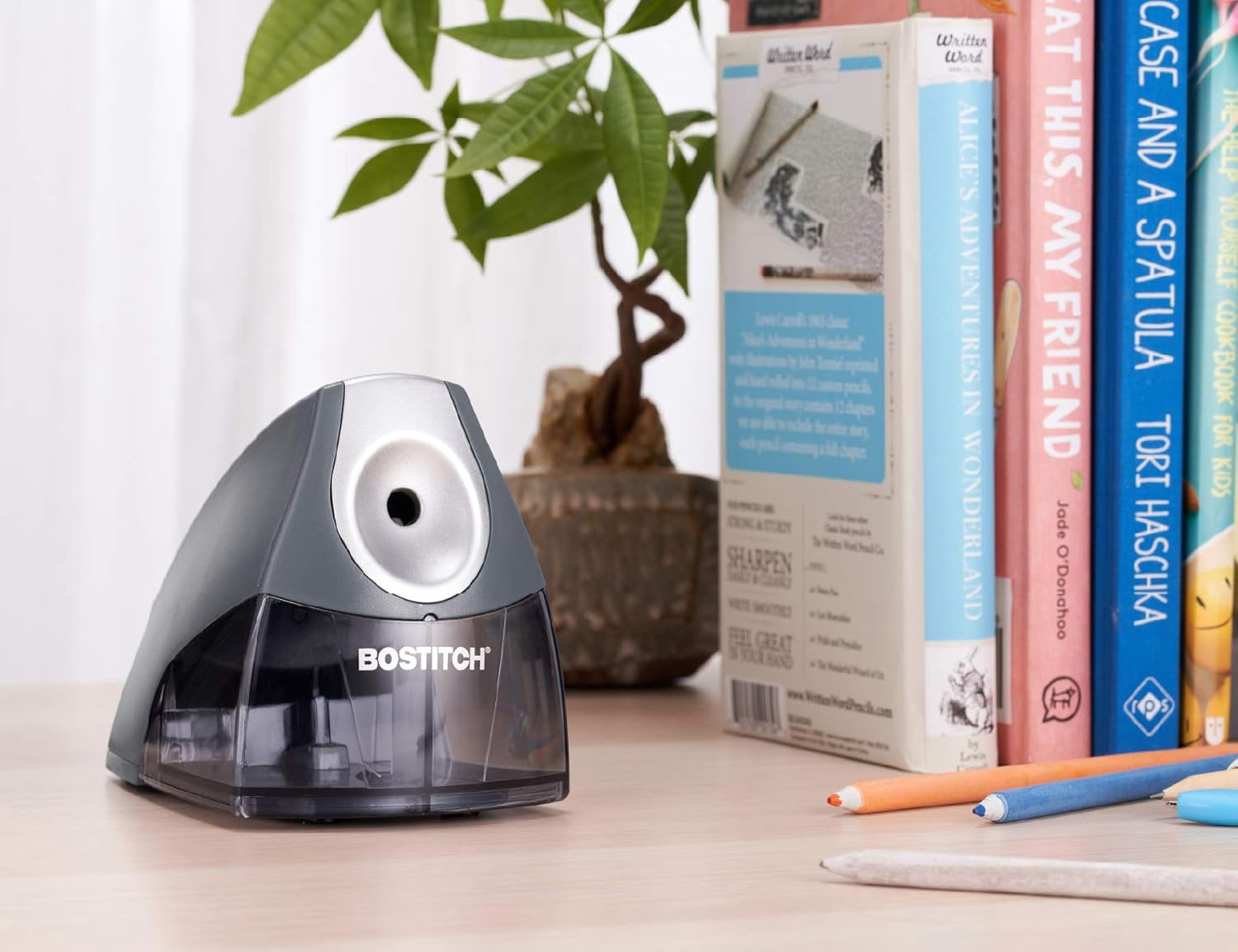 Office Personal Electric Pencil Sharpener, Powerful Stall-Free Motor, High Capacity Shavings Tray, Gray (EPS4-KTGRAY)