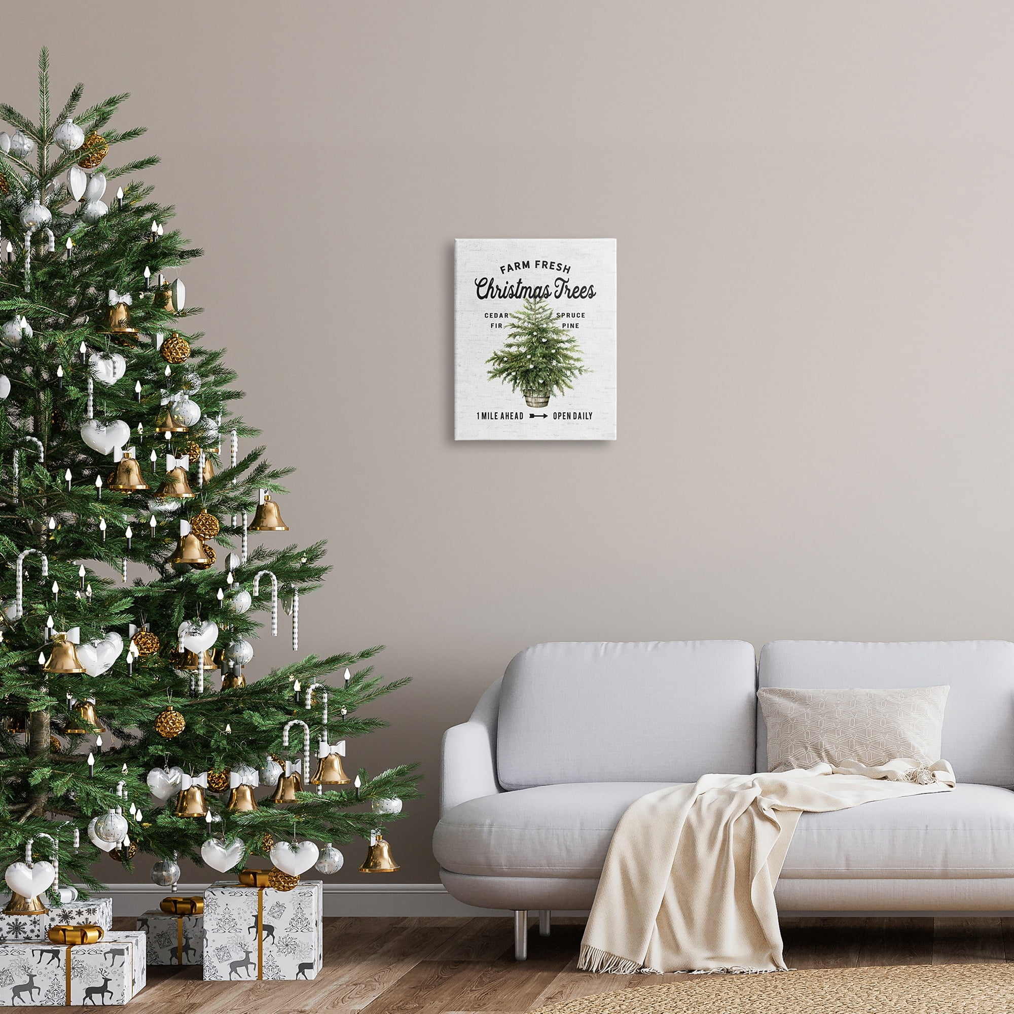 Farm Fresh Fir & Pine Christmas Advertisement Sign Botanical & Floral Graphic Art Gallery-Wrapped Canvas Print Wall Art