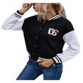 thumbnail image 3 of Femmes Varsity Baseball Jacket Uniforme Pull à Capuche Sport Sweat-Shirt Manteau, 3 of 5