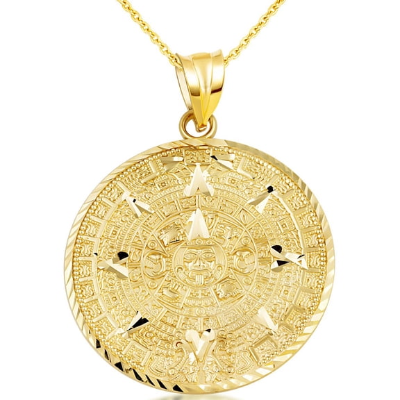 Gold Aztec Calendar Pendant Medallion Necklace (Small) (10K Yellow Gold, Pendant with 22" chain)