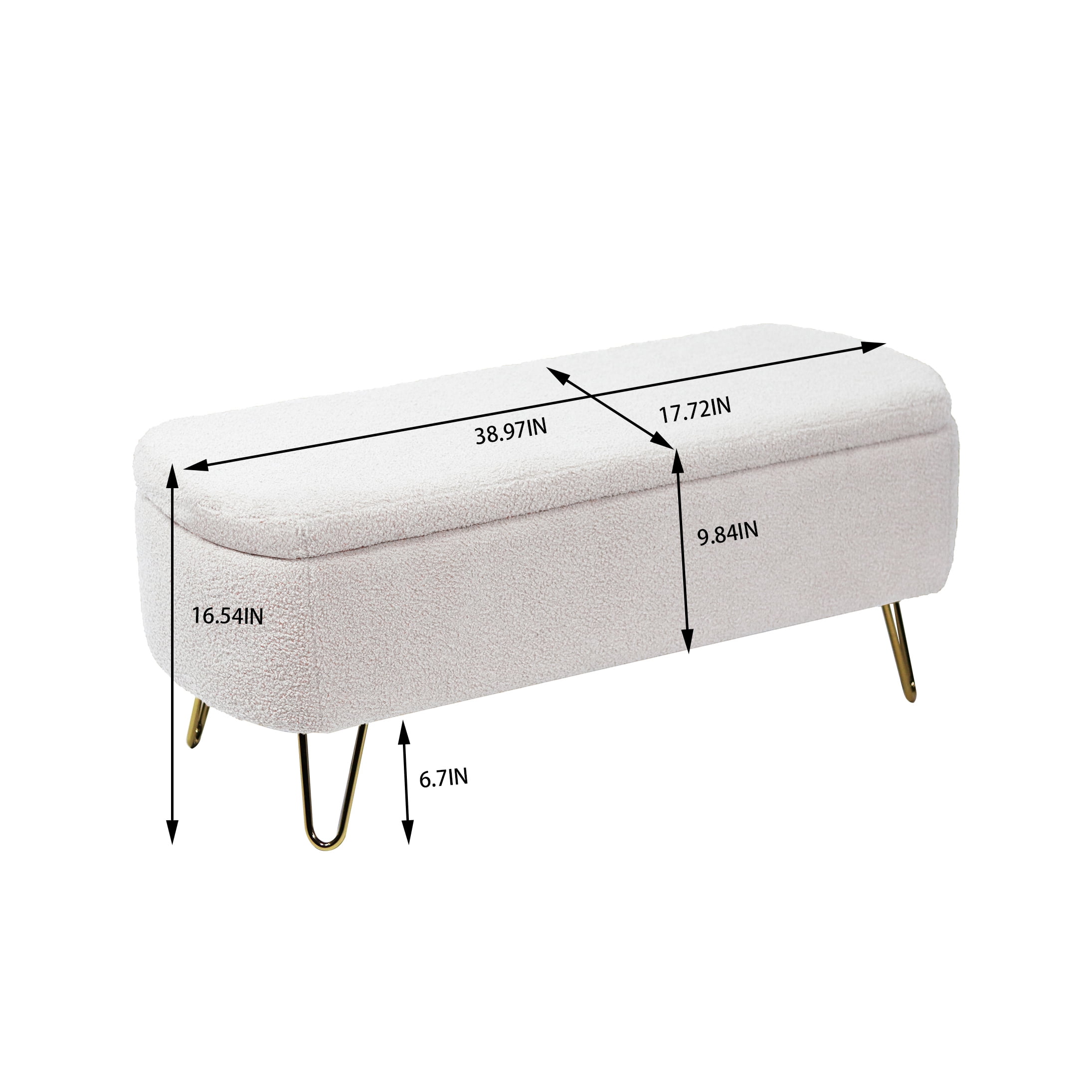 Miniyam 15.5"H Storage Bed Bench with Gold Legs for Bedroom, Entryway, White
