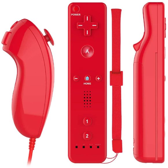 Télécommande Wii avec Wii Motion Plus à l'Intérieur / Manette Nunchuk Shock Wii / Compatible Nintendo Wii, Wii U (Rouge)