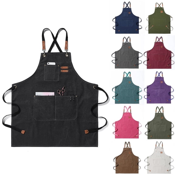 Waterproof Oxford Cloth Work Apron Multi Pocket Gardening Apron with Adjustable Shoulder Straps for Baristas and Workshop Use, Gray