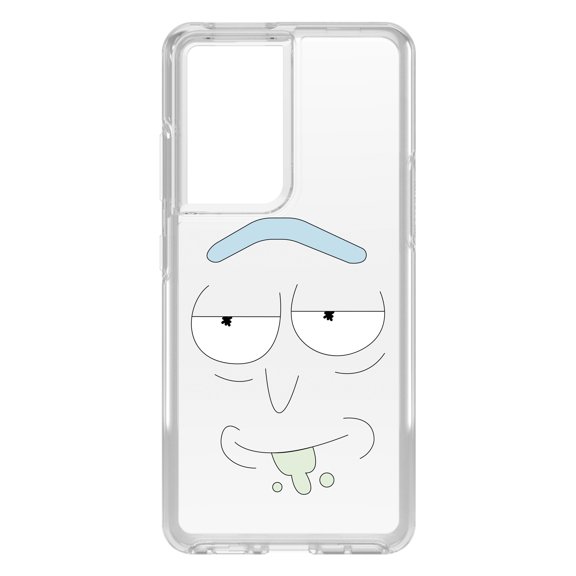 DistinctInk Clear Shockproof Hybrid Case for Galaxy S21 ULTRA 5G (6.8" Screen) - TPU Bumper, Acrylic Back, Tempered Glass Screen Protector - "Wubba Lubba Dub Dub" Face