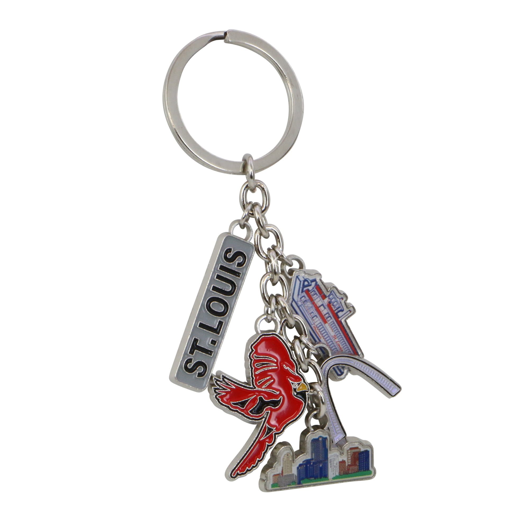 ST. LOUIS CARDINALS KEYCHAIN BALL 2 ROUND v2 LICENSED NEW MLB CHARM PULL