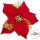 thumbnail image 1 of 15 piezas Poinsettia Flores artificiales de Navidad Decoraciones Adornos para árboles de Navidad Rojo Brillo Dorado con clips Adepaton WMZY-831, 1 of 7