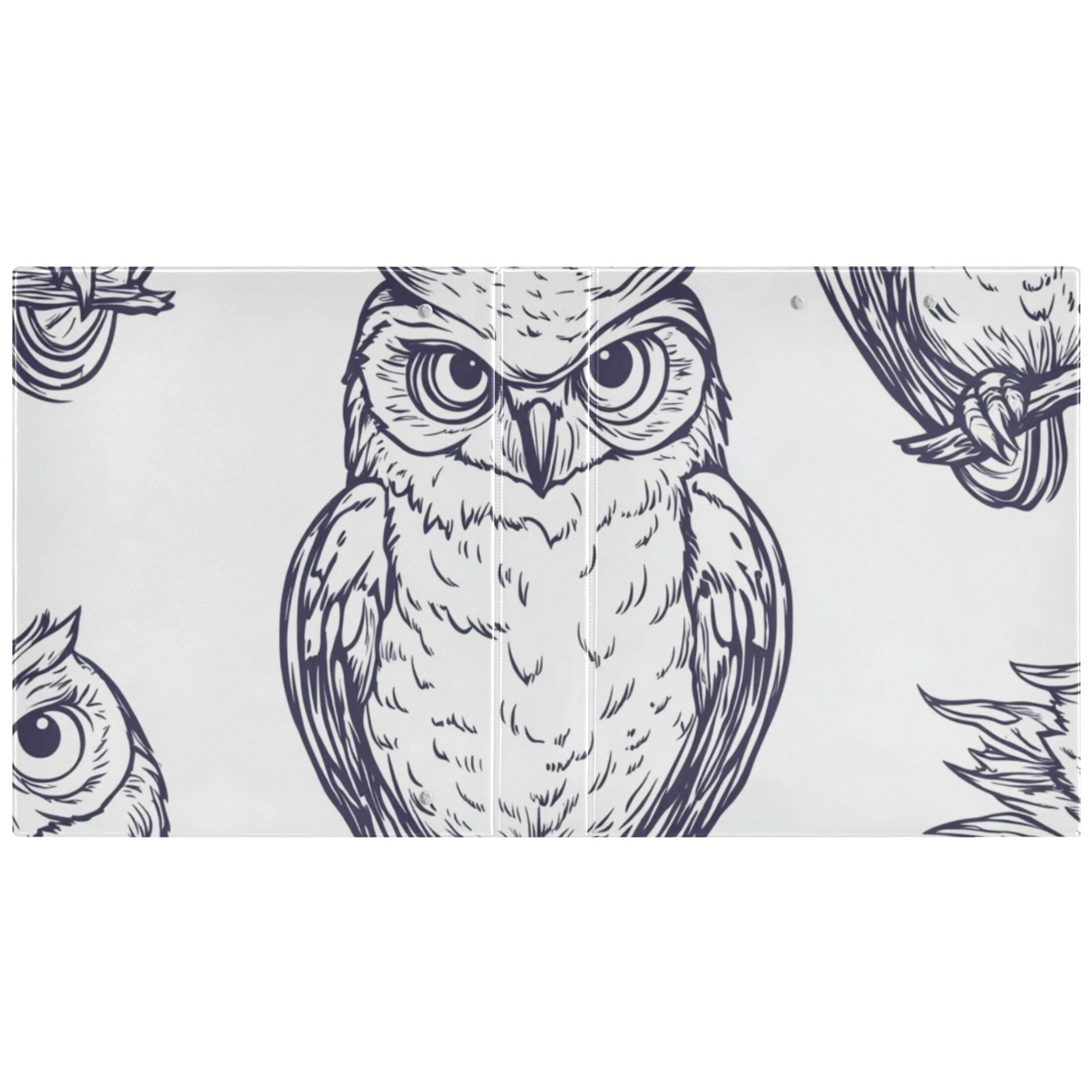 One Line Owls 3 Ring Binders 1.5 inch Hardcover File Folders with Interior Pockets A4 Size Organizer for School Office Hospital