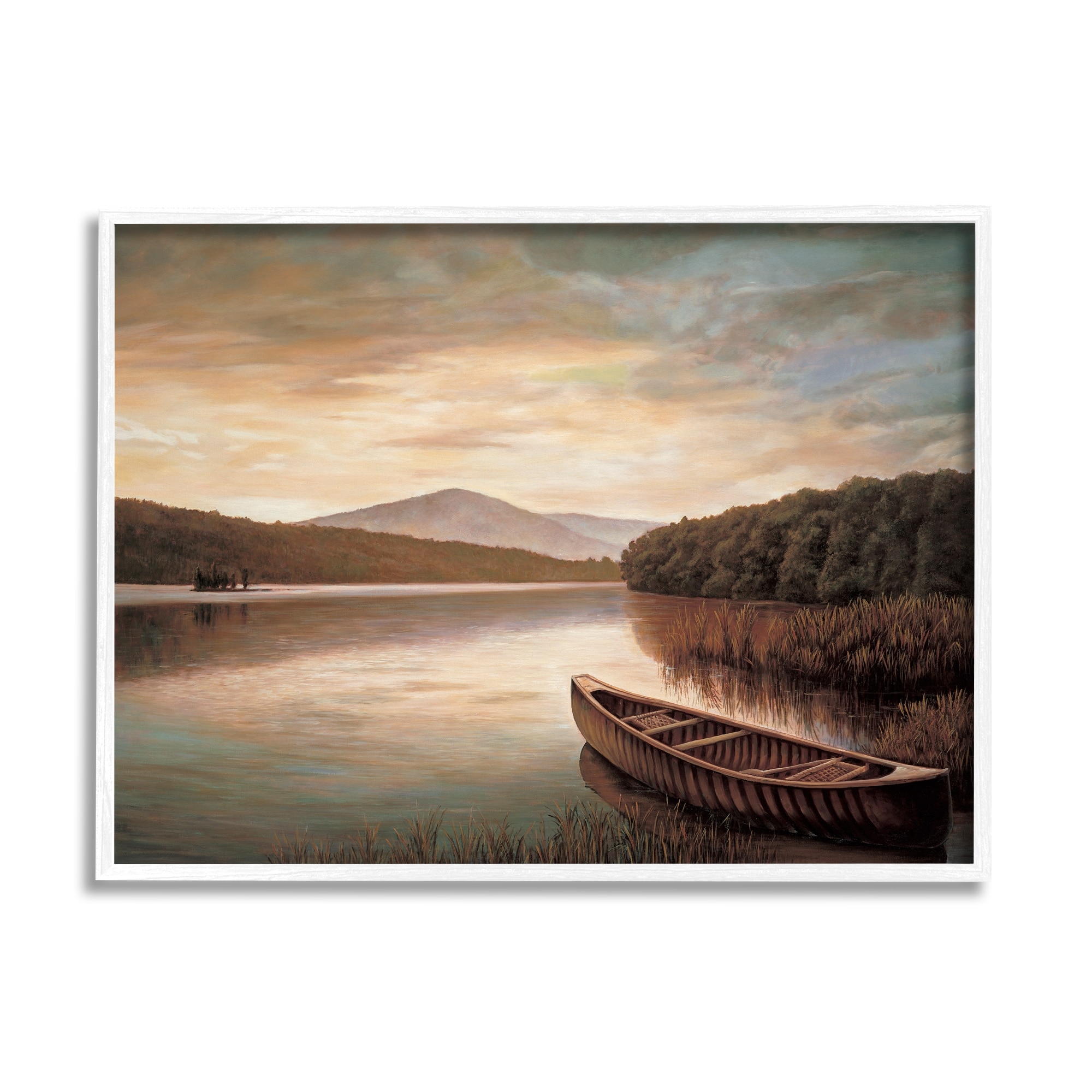 Stupell Industries Lakeside Canoe Cloudy Sky Mountain Forest Landscape, 14 x 11,Design by Richard Dunahay