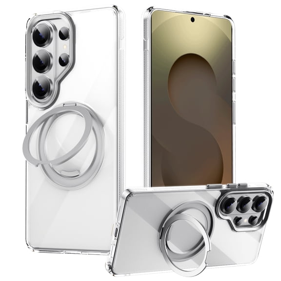 Designed For Samsung Galaxy S26 Magnetic Phone Case,360° Rotatable Ring Stand,Raised Camera Frame,Compatible with MagSafe,Shockproof Rugged Anti-fall Ultra Slim Phone Case Cover,Clear