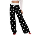 thumbnail image 3 of Women's Winter Drawstring Polka Dot Print Full Length Casual Sports Pants, Black, Size L, 3 of 4