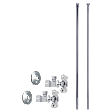 Westbrass 5/8" x 3/8" OD x 20" Bullnose Faucet Supply Kit with Cross Handle Angle Valve, Polished Chrome