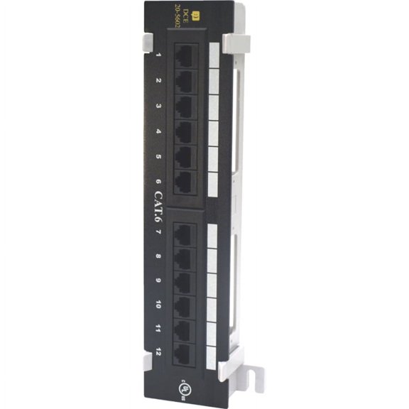 DataComm 12-Port Mini Cat6 Network Patch Panel with 89D Mounting Bracket (205602)