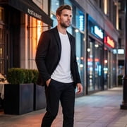 Cloudstyle Men's Solid Color Notch Lapel Two-Button Linen Blazer - Casual Regular Fit Spring/Fall No Back Vent Jacket