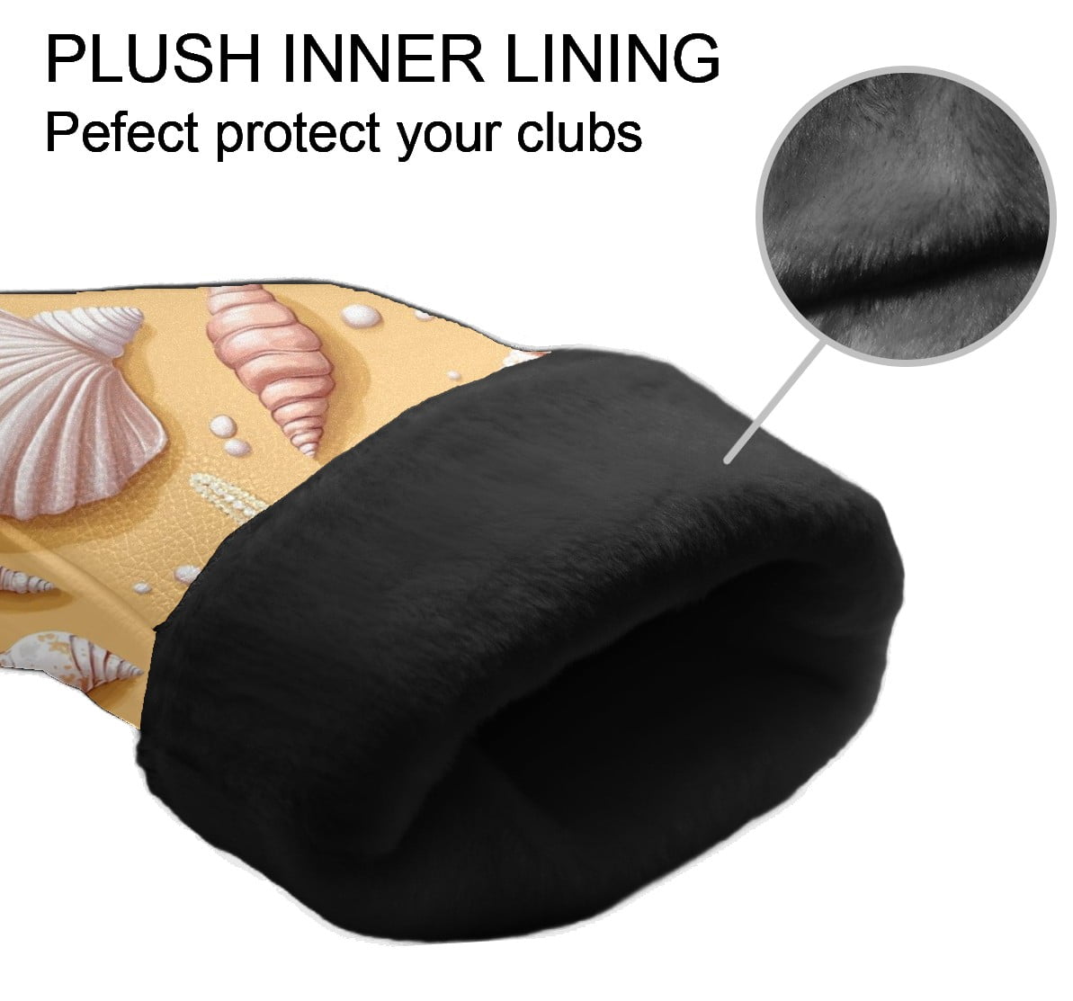 Golf Head Covers Nautical Shell & Starfish Pattern for Driver, Wood & Hybrid, Premium Waterproof PU Leather with Plush Lining, Unique Golf Gifts