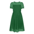 thumbnail image 4 of Yanlir Robe en Maille à Pois pour Filles avec Manches Bouffantes et Jupe Fluide Respirante Robe de Soirée pour Grandes Enfants Col Rond Doux Manchette à Volants Occasion Décontractée et Formelle (Vert Armée, 13-14 Ans), 4 of 5