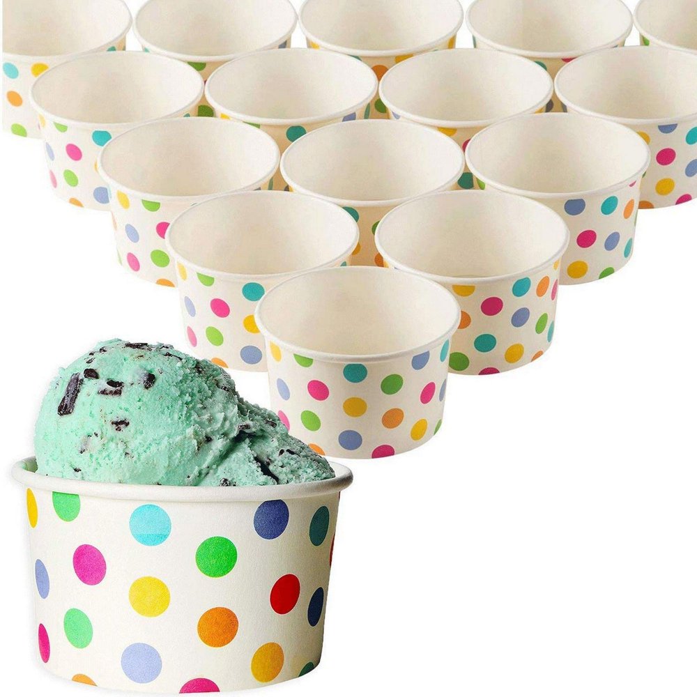 50Count Paper Ice Cream Sundae Cups, Yogurt Dessert Bowls, Rainbow