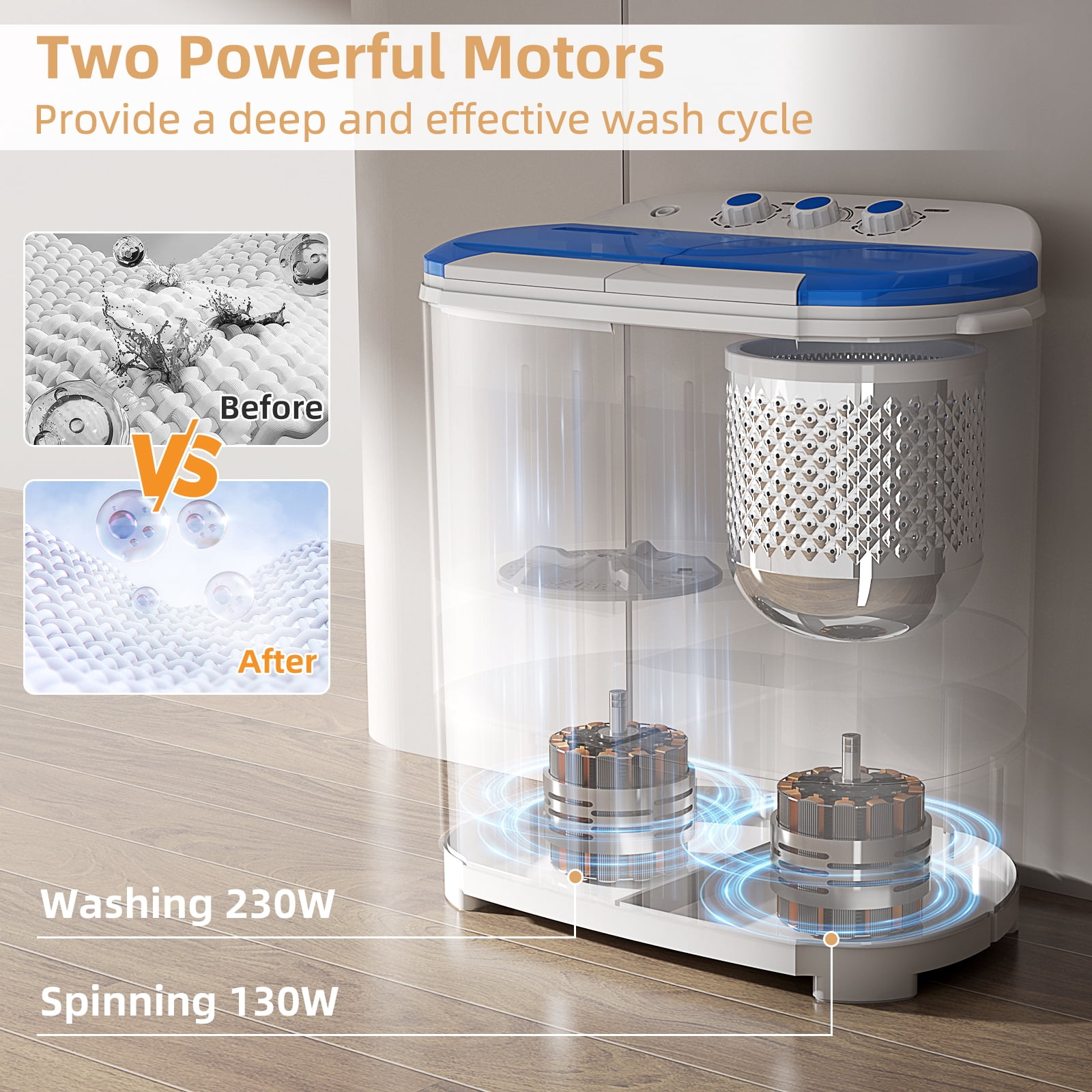 Zynkez Portable Washing Machine, 14Lbs Compact Twin Tub Laundry Washer, Semi-Automatic 9Lbs Washer and 5Lbs Spinner Combo