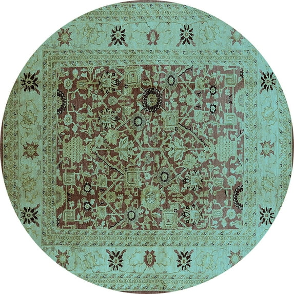 Ahgly Company Indoor Round Oriental Light Blue Traditional Area Rugs, 4' Round