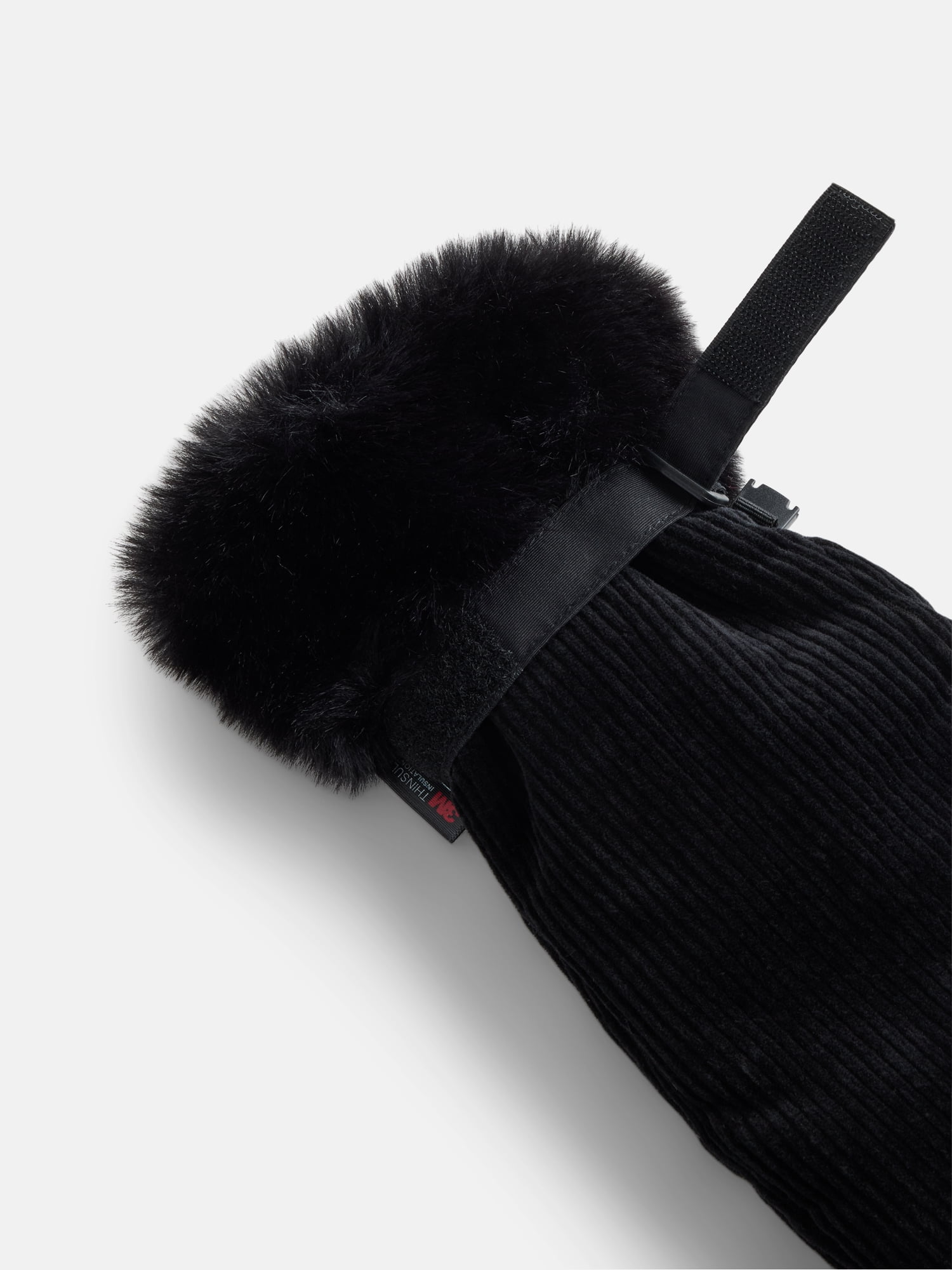 Ozark Trail Women's Corduroy Ski Mittens with Faux Fur Cuffs, Black Soot, Sizes S/M