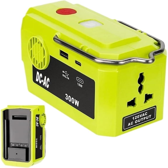 300W Portable Power Inverter for Ryobi 40V Li-ion Battery Adapter with AC Outlet USB Type-C Port 120V-220V Outdoor Power Supply