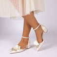 thumbnail image 2 of Women Pointed Toe High Heels Ankle Strap Chunky heel 4CM Rhinestones Bow Party Wedding Shoes, 2 of 7