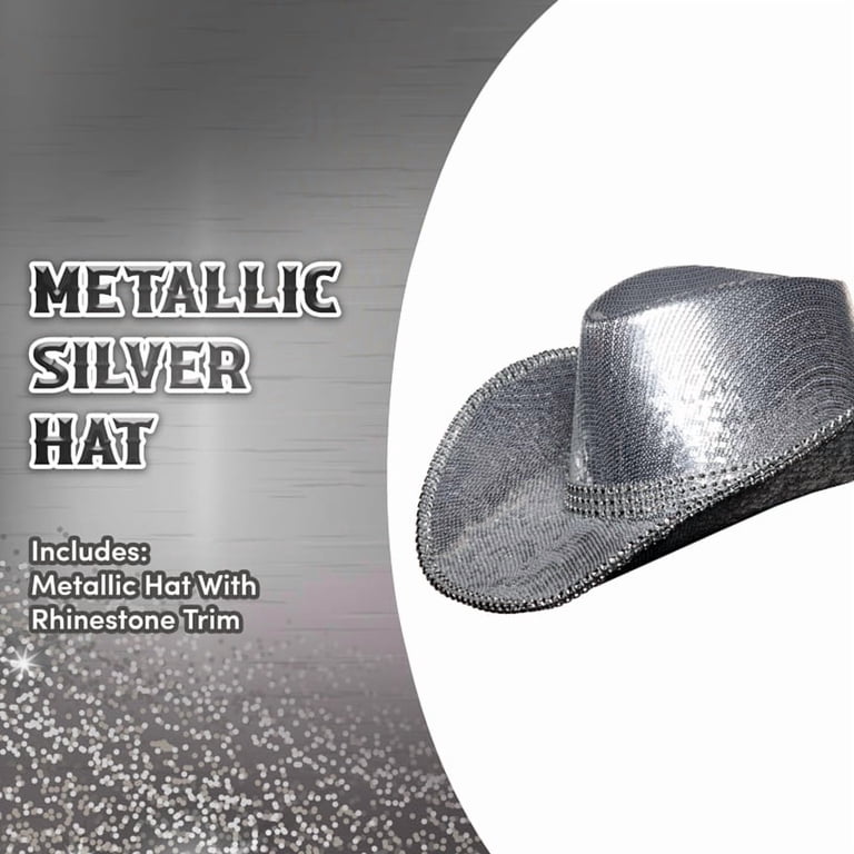 Western Cowboy Hat Set with Silver Jewelry, Adjustable Fit, Polyester Material Amazon.com: Aswitnove 2 Pcs Cowboy Hat Rhinestone Cowgirl  main image 4