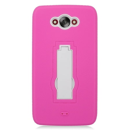 Turbo Rubber - EagleCell Symbiosis Skin Dual Layer Rubber Hard Stand Case For Motorola Droid Turbo - Hot Pink/White