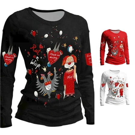 Active Tops Women Elegant Festival Carnival Long Sleeve Round Neck Top for Daily Wear and Party Celebrations Women’s T-Shirt Style Black L
