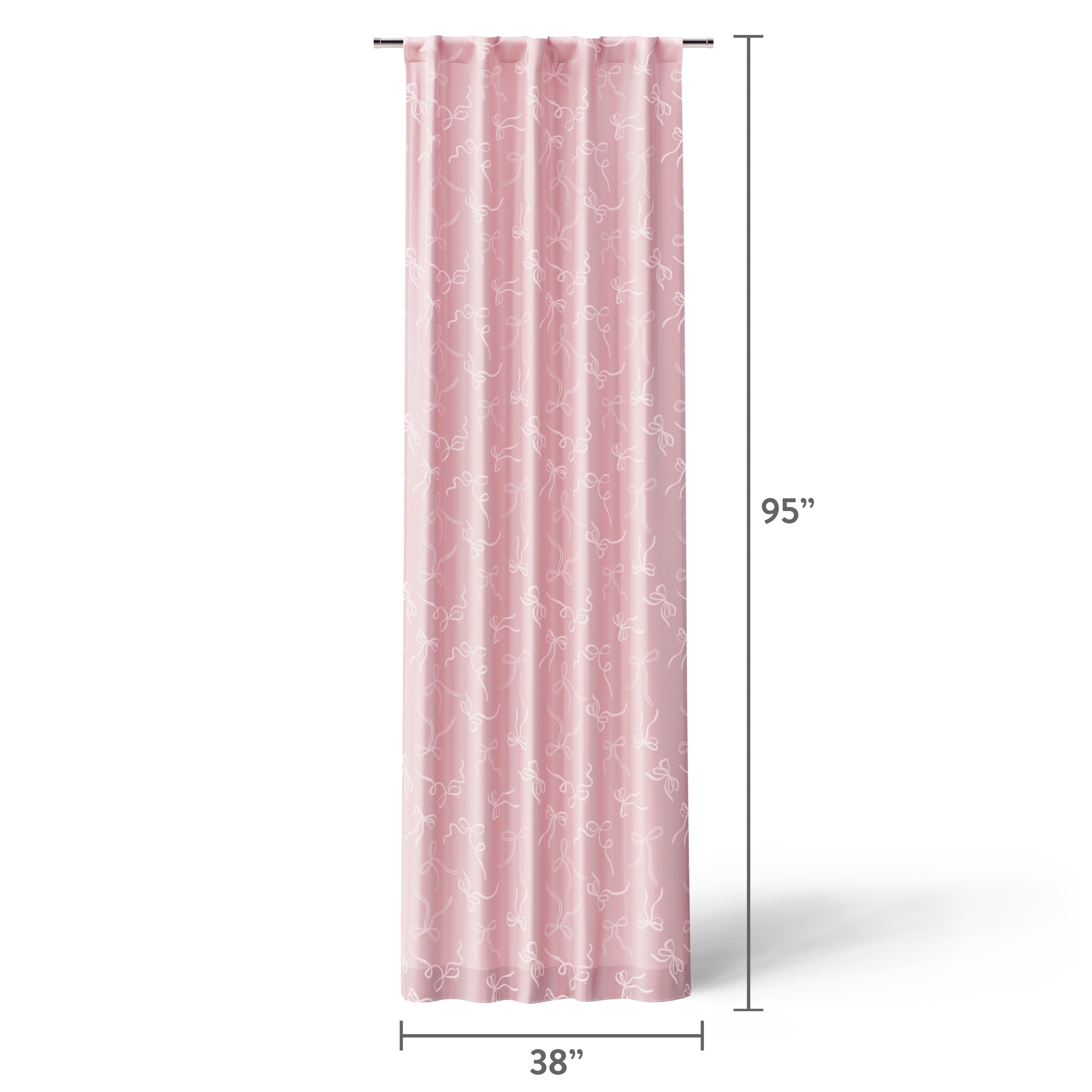 Mainstays Kids Pink Ribbons Sheer Overlay Blackout Single Curtain Panel with Rod Pocket and Back Tabs, 38 in x 95 in