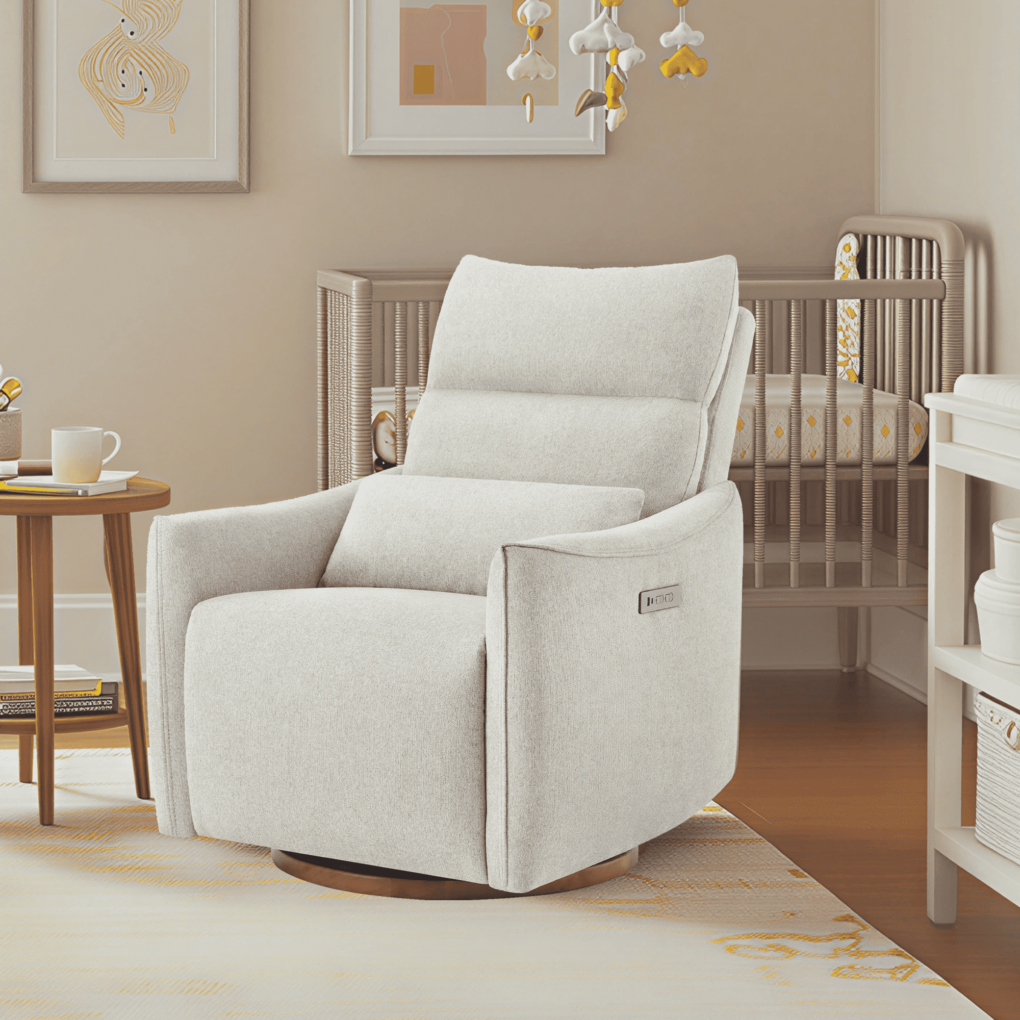 Spruce & Spring Dual-Motor Power Swivel Recliner with Lumbar Pillow for Nursery & Living Room, Dove Gray