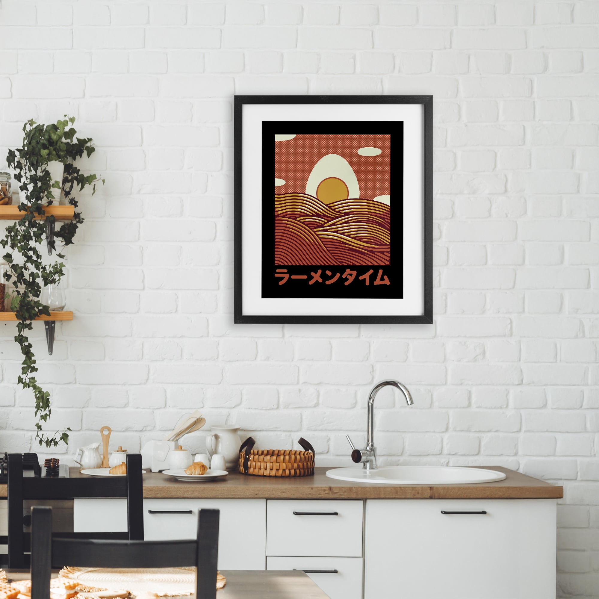 Stupell Industries Minimalist Egg & Ramen Sunset Black Framed Print Under Glass, design by Tobe Fonseca
