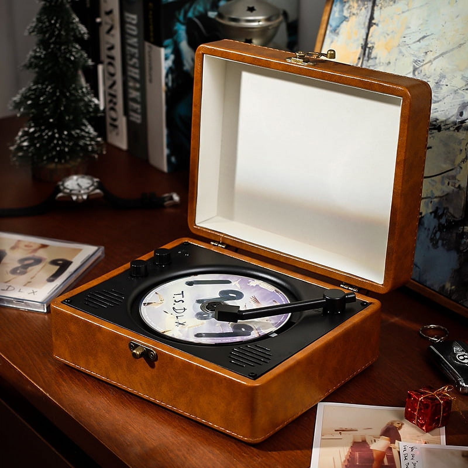 Desktop CD Player for Home, Portable Retro Suitcase Bluetooth 5.0 CD Player for Home, Hi-Fi Speakers Rechargeable Portable CD Player for Christmas,Thanksgiving, Halloween,Birthday Gifts