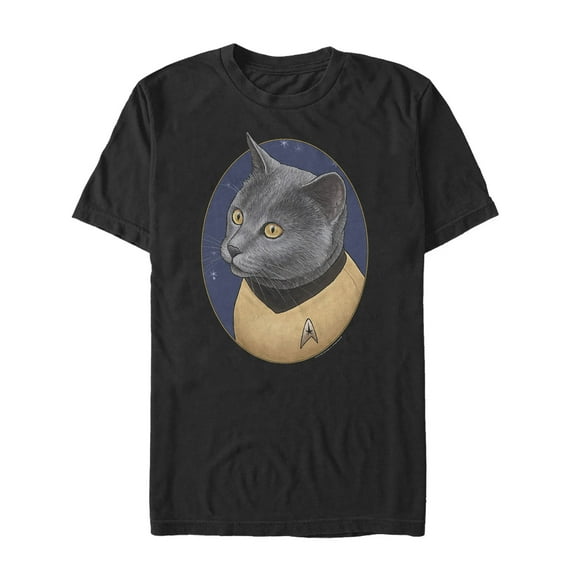 Men's Star Trek Chekov Cat Portrait Graphic Tee Black Medium
