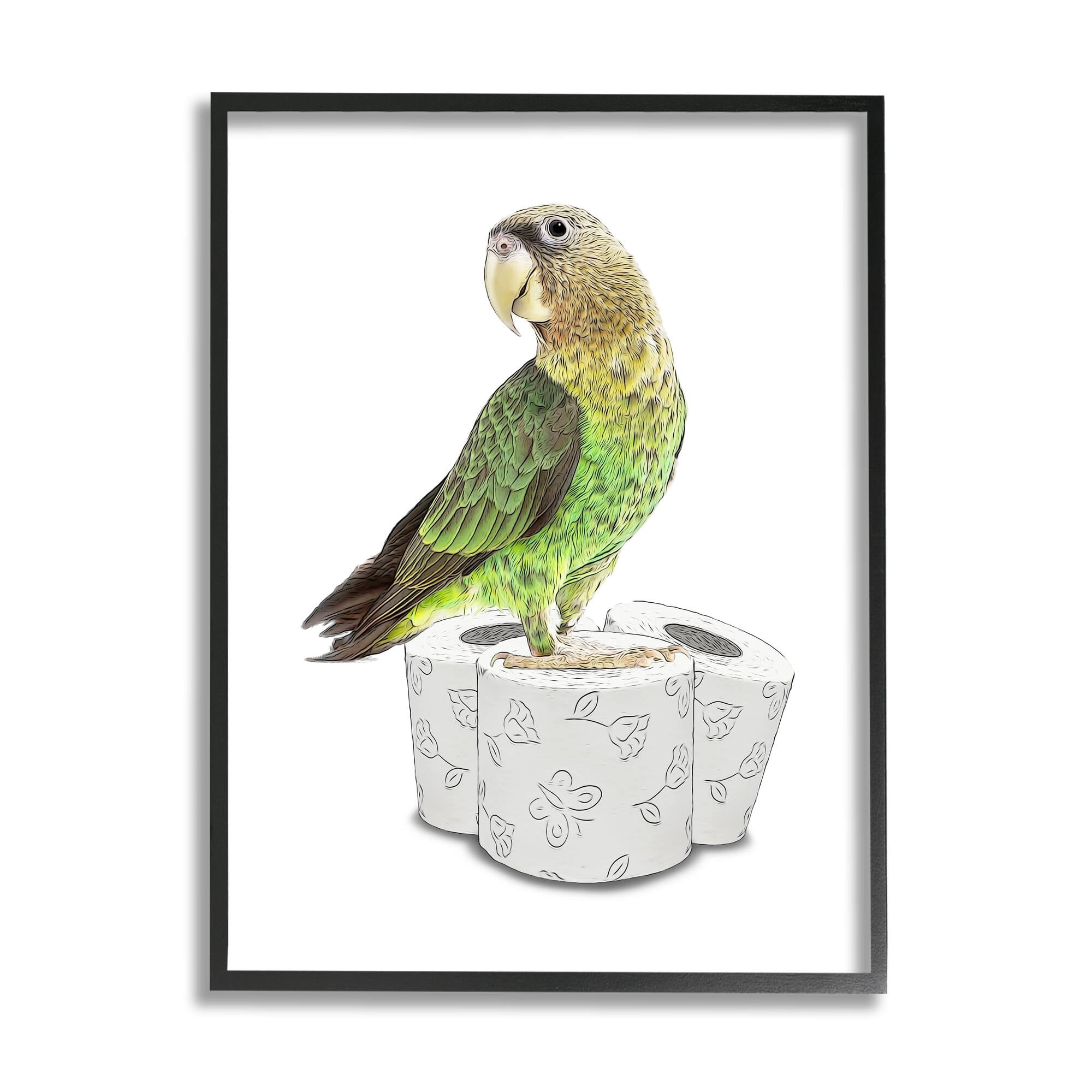 Stupell Industries Parrot Perched Toilet Paper Rolls Animals & Insects Painting White Framed Art Print Wall Art