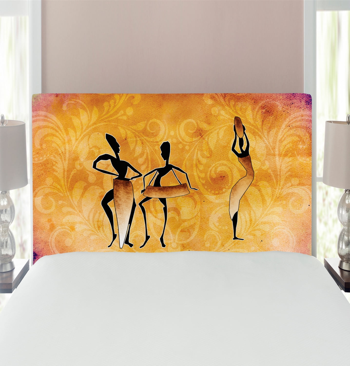 African Headboard, Native Women Dancing Community Celebrating Folkloric