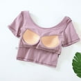 thumbnail image 4 of Jalioing Women's Crop Top with Built in Bra Cotton Short Sleeve T-Shirt Summer Basic Casual Tops Solid Color, 4 of 9